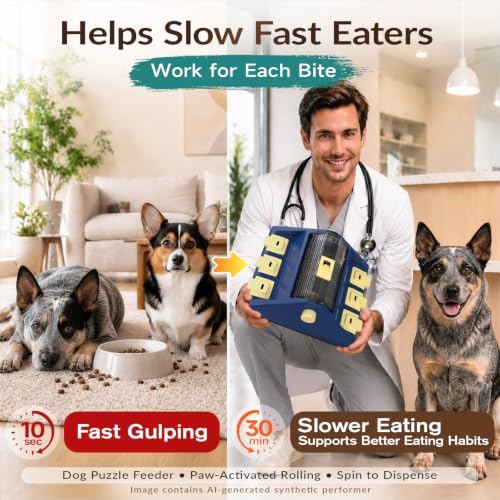 KADTC 2-Level Dog Puzzle Toy Rotating Treat Dispenser for Small/Medium Dogs - color: Blue, size: Large