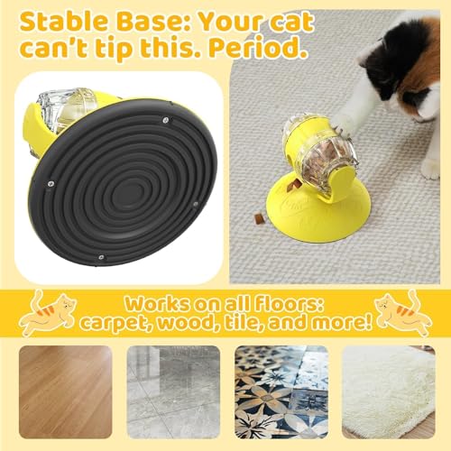 Interactive Cat Treats Dispenser Toy, Puzzle Feeder Food Dispenser, Kitty Interactive Enrichment Toys, Dispensing Foods Slow Feeder National Pet Day Gifts for Cats IQ Training, Yellow - color: Yellow