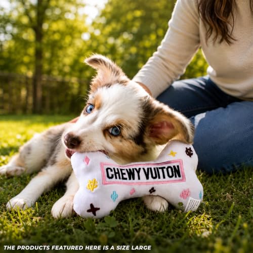 Haute Diggity Dog Chewy Vuiton Bone Plush Dog Toy, Designer Parody Toy - color: White Bone, size: Large