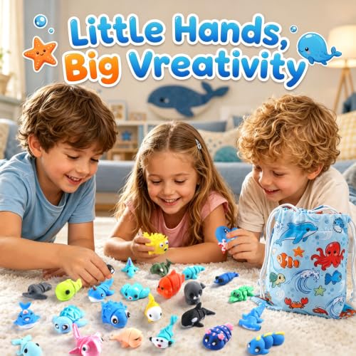 SCIONE 50 Pcs 3D Printed Sea Animals, Cute Desk Decor - style: 3D P-other-50
