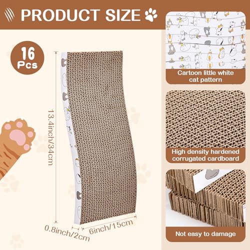 16 Pcs Cardboard Cat Scratching Board Bulk, Wavy - style: Wavy