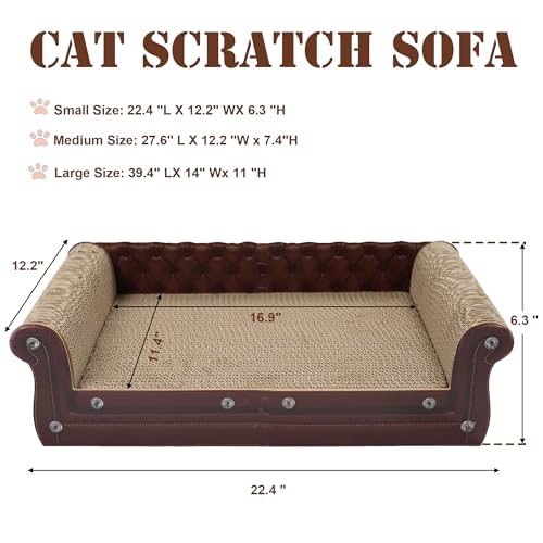 COOZMENT Scratching Sofa, Couch Shaped Thick Scratching Cardboard, Lounge Bed for Indoor Rest&Play, Sofa Scratcher Pad (Brown, 22.4" L X 12.2" W X 6.3" H) - color: Brown-Small
