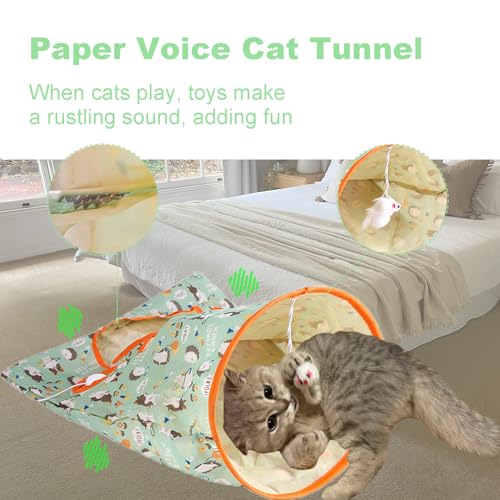 Cat Tunnel Bag for Indoor Cats, Foldable Pet Tunnel Crinkle Sack Bag with a Little Mouse & 3 Toy Ball, Portable Crinkle Paper Interactive Hide and Seek Cat Toys (Green) - color: Green