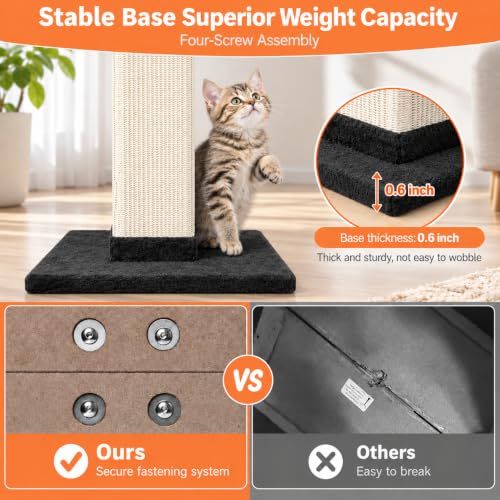 Cat Scratching Post 33 Inch Nature Sisal Cat Scratch Post for Indoor Cats, Large Cat Scratcher Protect Your Furniture, Black - color: Black