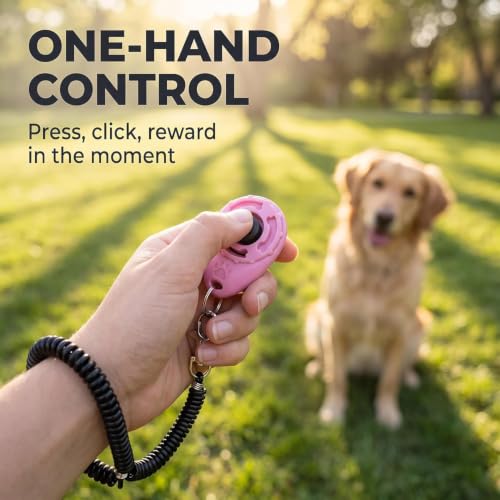 2Pcs Pink Dog Clicker for Training Easy to Use with Button Dog Training Accessories Strong and Long-Lasting, Training and Behavior Aids