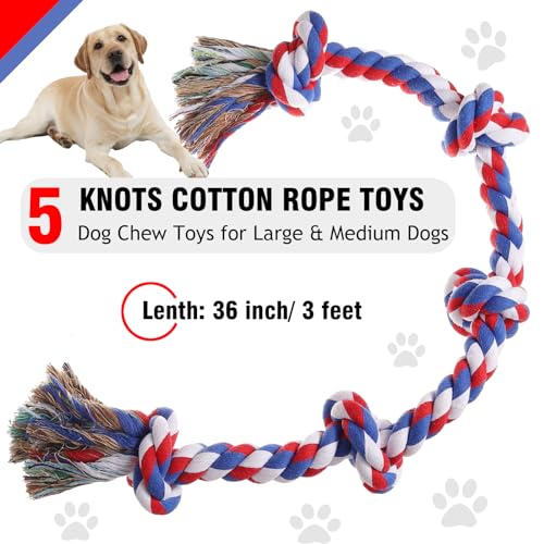 XIGOU Dog Rope Toys for Large Dogs Aggressive Chewers, Dog Chew Toys for Large Breed Indestructible, Heavy Duty Tough 3 Feet 5 Knots Dog Toy, Sturdy Rope toy for Dogs Tug of War Dog Toy Teeth Cleaning - color: Red