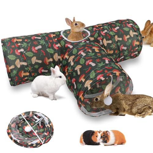 BWOGUE Bunny Tunnels & Tubes, 3-Way Collapsible Rabbit Hideout for Bunnies - color: Mushroom