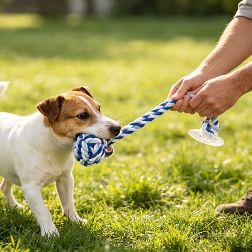Dog Rope Toy with Suction Cup Interactive Tug of War Toy 2Pcs - size: suction cup