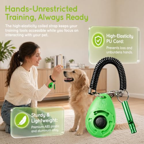 Dog Training Clicker, Dog Training & Behavior aids, Dog Training kit (Green) - color: Green