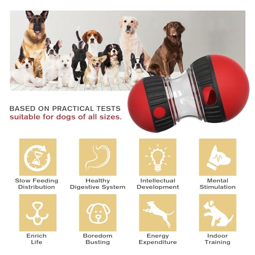 Dog Puzzle Toy Adjustable Treat Dispensing Ball ﻿Fun Slow Feeder - color: Red