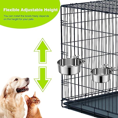 2 Pcs Stainless Steel Small Dog Crate Food Water Bowl, 19 & 12 OZ - color: Silver, size: XS (19 & 12 OZ)