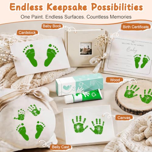 Baby Hand and Footprint Paint with Sponge Head, 2.54 fl oz, Non-Toxic & Acid-Free, Washable Baby Safe Paint for Newborn Keepsakes, Dog Nose & Paw Prints, Ideal New Mom Gift - Green - color: Green