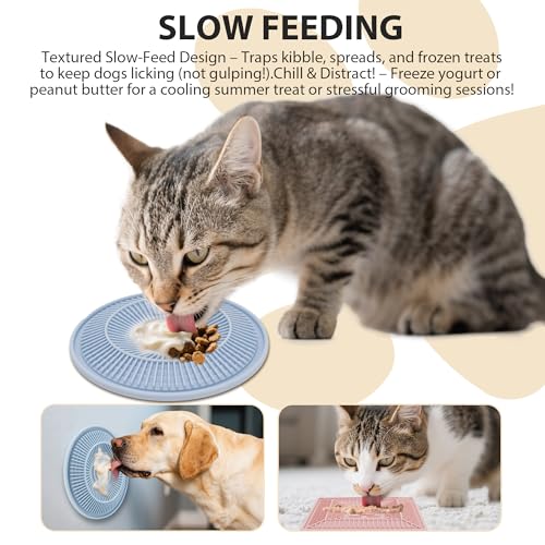 Lick Mat for Dogs and Cats, Slow Feeder Mats with Suction Cups - Bathing, Grooming and Training, Anxiety Relief Feeding Pad,Dishwasher-Safe Blue - color: Blue-Round