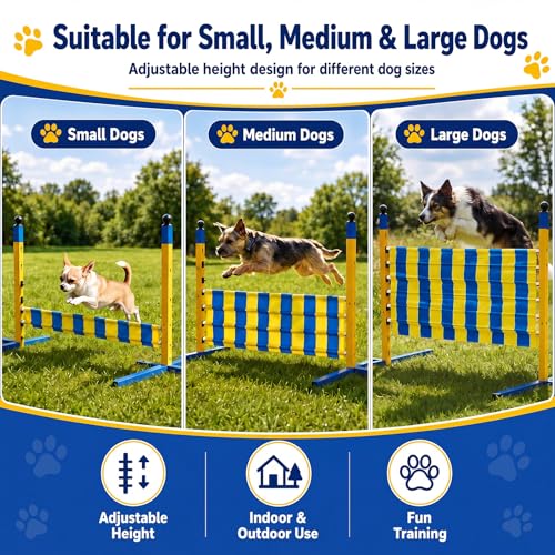 Silipull Dog Agility Jump Set, Heavy Duty Metal Dog Agility Equipment with 9 Adjustable Heights, Foldable Dogs Hurdle Training Equipment for Small, Medium & Large Dogs, Carrying Bag Included