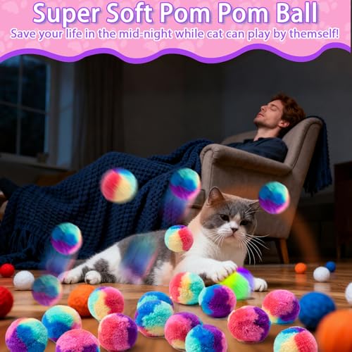 Mity rain 51PCS Cat Ball Launchers & Pom Pom Balls Interactive Cat Toy Set - style: 51PCS Pink
