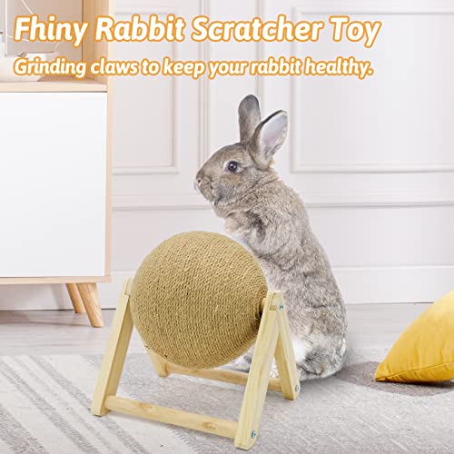 Fhiny Rabbit Scratch Toy, Natural Solid Wood Sisal Scratching Ball for Indoor Kittens, Claws Scratching Ball for Kitten Bunny Guinea Pig Chinchilla Ferret or Other Small Animals (Small) - style: Small Scratch Toy