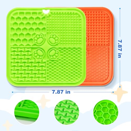 Lick Mat for Dogs, Slow Feeder with Suction Cups for Dog Anxiety Relief - color: Green & Orange