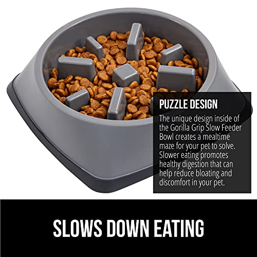 GORILLA GRIP® Patented Slow Feeder Dog and Cat Bowl, BPA Free, 4 Cup Gray - color: Gray, size: 4 Cup