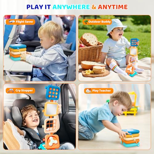 Portable Travel Toys for Baby 6-18M: 5 Foldable Cubes 7 Activity Panels
