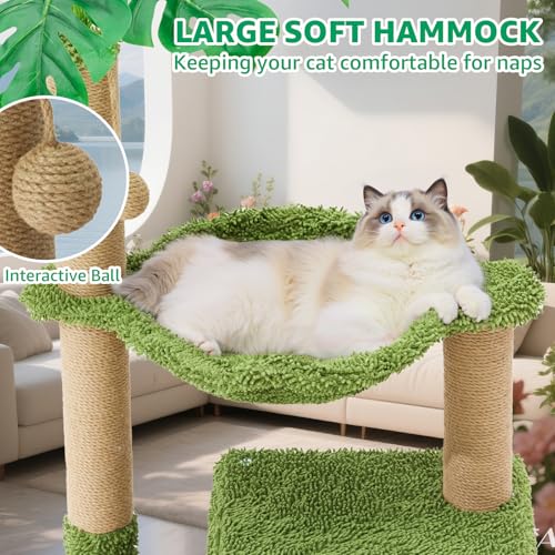 Woochpet 38'' Cat Tree Condo with Hammock Cat Tower with Scratching Posts Green Large - color: Green, size: 48‘’