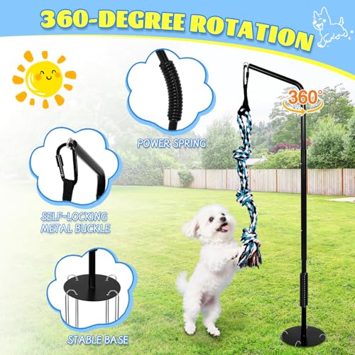 Tether Outdoor Dog Tug Toy for Small Dogs, 360° Rotating,3 Ropes & 4 Stakes