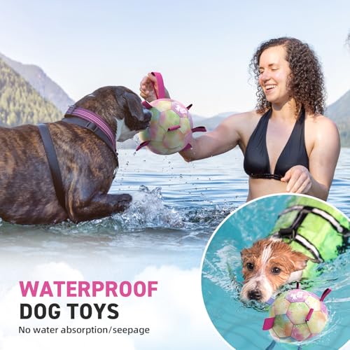 QDAN Dog Balls, Dog Herding Ball, 8 Inch Large Dog Soccer Ball with Strap - color: A-Colorful Pink, size: Large Size 3