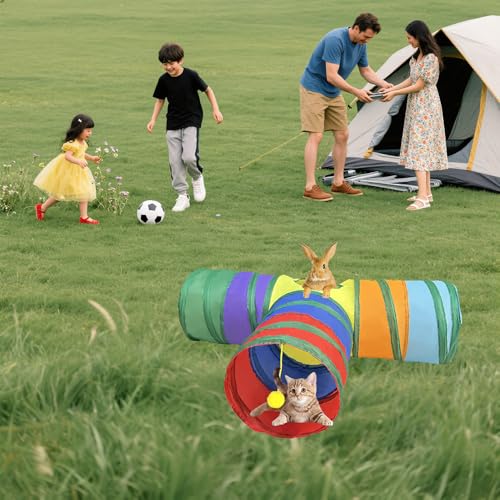 3-Way Collapsible Cat Tunnel Tube Toy Rainbow T-Shape - color: Rainbow T
