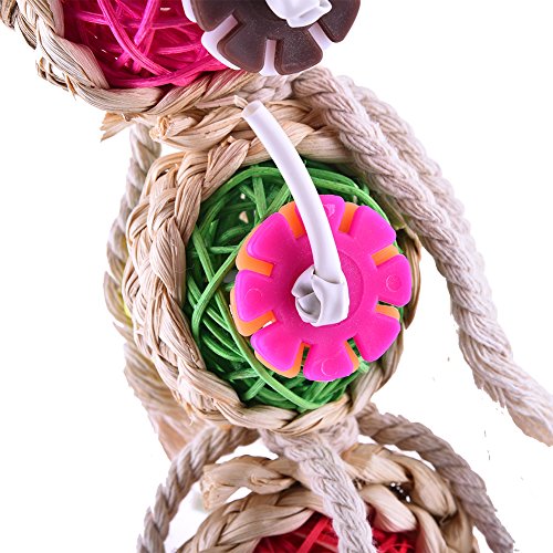 Hypeety Pet Parrot Chewing Swing Toys with Rattan Ball String Hanging Rope Bells for Macaw African Greys Budgies(2 Design)(A)