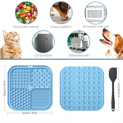 Licking Mat for Dogs & Cats with Suction Cups, 1 Pack Square Dog Slow Feeder Lick Pat for Anxiety Relief & Boredom, Dog Toys to Keep Them Busy, Pets Bathing Training Grooming Mat - color: Blue