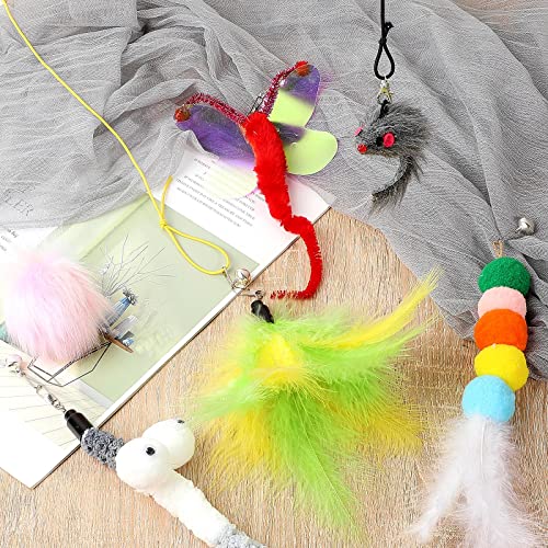Charniol 8 Pcs Interactive Cat Feather Toys, Indoor Hanging Retractable Cat Toys, Dragonfly Little Mouse Interactive Teaser Toy Kitten Toy for Self Indoor Play Make Fun Chase Exercise, 6 Styles - style: Diverse