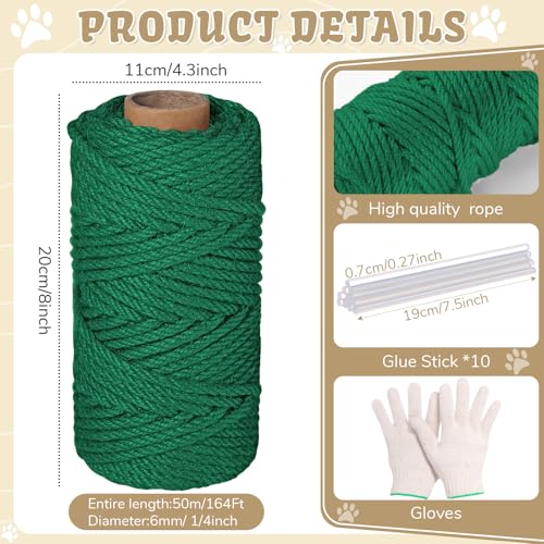 Natural Sisal Cat Rope for Posts, 1/4in ×164ft, Green - color: Green, size: 1/4in ×164ft