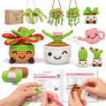 Mewaii Crochet Kit for Beginners, 9 Pack Plant Kit Craft Set - color: Green,Brown, White and Pink
