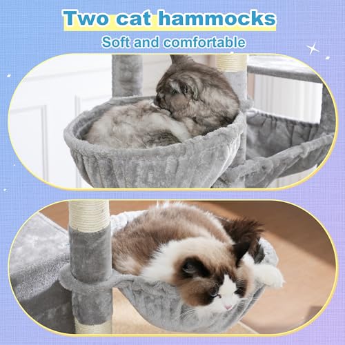 Hey-brother Cat Tree Tower with Extra Large Platform and Basket, MPJ080W - color: Light Gray, size: 71.7 inches