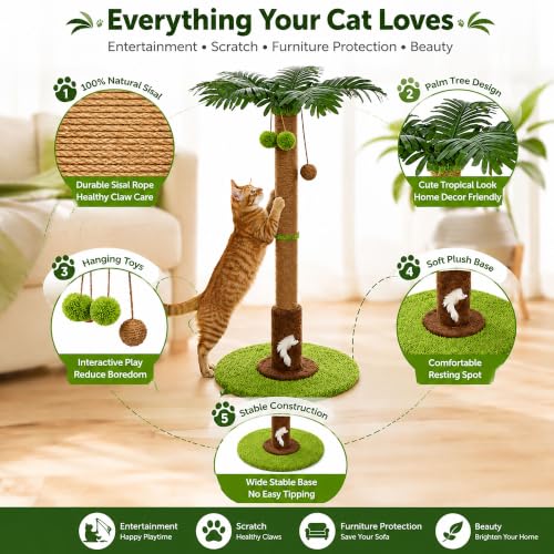 RPZ Cat Scratching Post, Sisal Scratcher with Toys for Indoor Cats