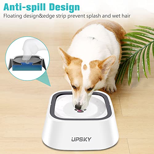 UPSKY 35oz No-Spill Pet Water Bowl, Slow Water Feeder for Dogs and Cats - color: white