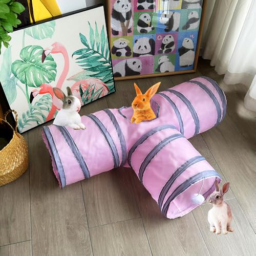 Rabbit Tunnels & Tubes Collapsible 3 Way Pink Grey - color: pink
