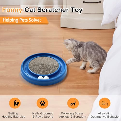 Interactive Cat Ball Track Toy for Indoor Cats, Cat Scratching Board & Exercise Set for Bored Indoor Adult and Kitten Mental & Physical Stimulation, with Spare Ball to Prevent Loss (Blue) - color: Blue
