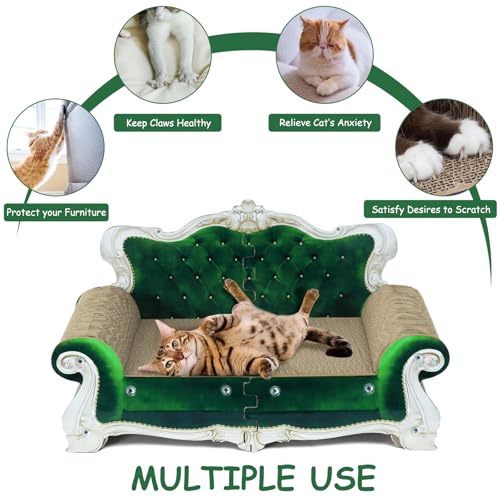 Luxury Cardboard Cat Scratcher Sofa Bed, Couch Shaped Cat Scratching Board, Cat Scratch Lounge with Catnip, Cat Scratcher for Indoor Cats (Green Crown) - color: Green Crown