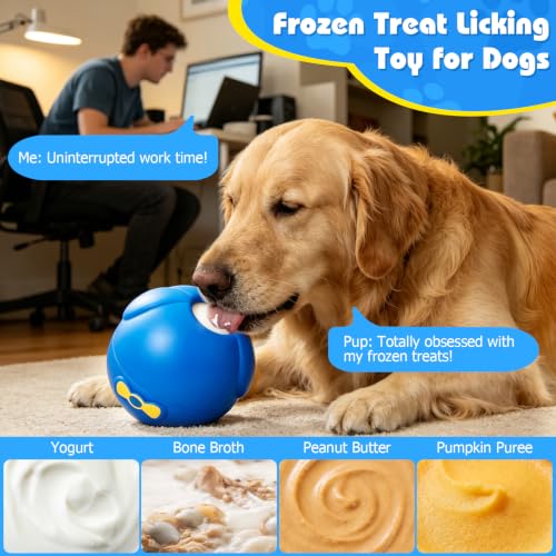 Yipetor Interactive Dog Chew Toy, Large Enrichment Frozen Treat Lick Ball - color: wobbly blue, size: Medium