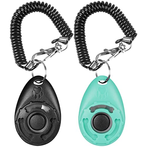 Diyife Dog Clicker for Training, 2 Pack Training Clicker with Wrist Strap - color: Black and Water Lake Blue