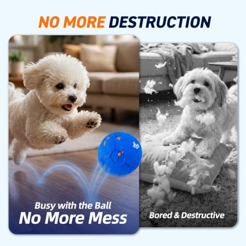 QDAN Interactive Dog Toys, Automatic Moving Dog Balls with 3 Modes, 2.7Inch - color: Blue