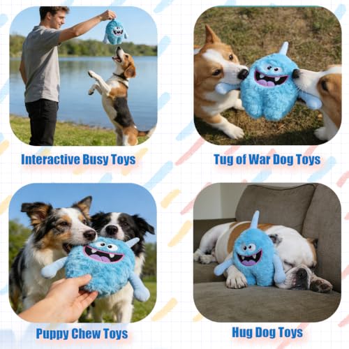 Monster Stuffed Squeaky Dog Toy, Crinkle Dog Plush Toy, Light Blue - color: Light Blue