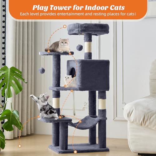 DUMOS 44 in Cat Tree Tower with Natural Sisal Scratching Posts - color: Dark Grey, size: 43.6Inch