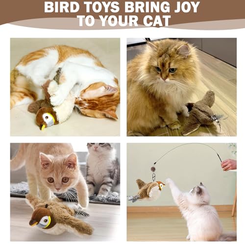 Tocirelo Cat Toy Flapping Bird (No Flying), Simulate Chirping Flappy Bird - color: Brown Bird Cat Toy