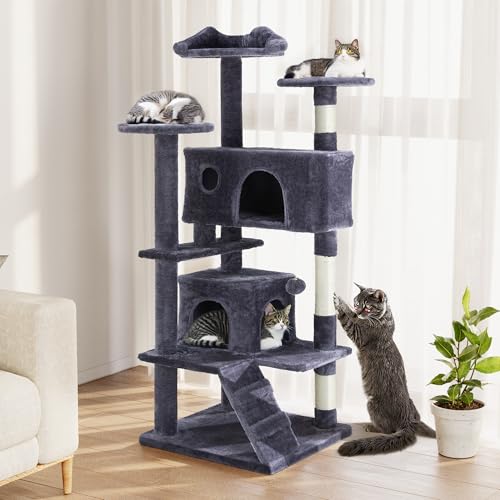 54 Inches Cat Tree Tower, Cat Tree Tower Condo with Scratching Post for Cats House Play, Multi-Level Furniture Activity Center for Pet, Detachable Cat Tower, Dark Gray - color: Navy