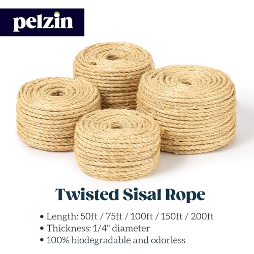 Natural Sisal Rope for Cat Scratcher and Scratching Post 1/4 Inch, 200 Feet - color: Natural, size: 1/4 inch by 200ft