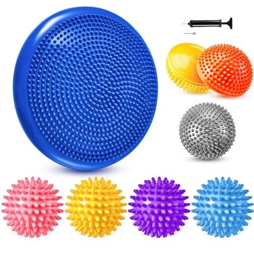 Meooeck 8 Pcs Balance Disc Set with Hand Pump - color: Vivid Colors