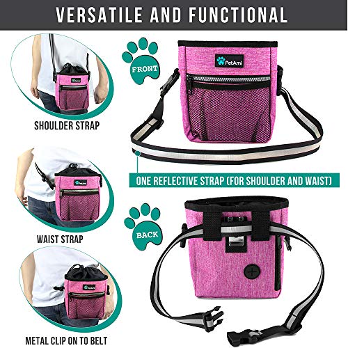 PetAmi Hands Free Dog Treat Pouch for Training and Walking, Pink - color: Heather Pink