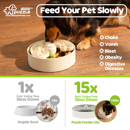 Puzzle Feeder Slow Feeder Dog Bowl for Puppies with Non-Slip Base - Adjustable Speed Design, Removable Puzzle Inserts & Dishwasher Safe, Green - color: Light Green, size: M