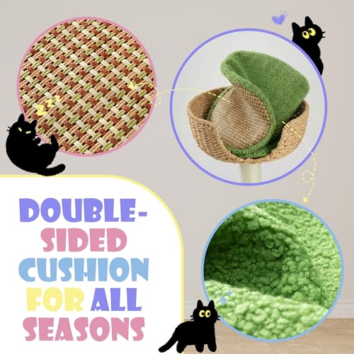 SHA CERLIN 82" Handmade Rattan Cat Tree Tower, Multi-Level Activity Center with Sisal Scratching Posts, Plush Condo, Wicker Perches & Hammock, Large Indoor Cat Playground, Green